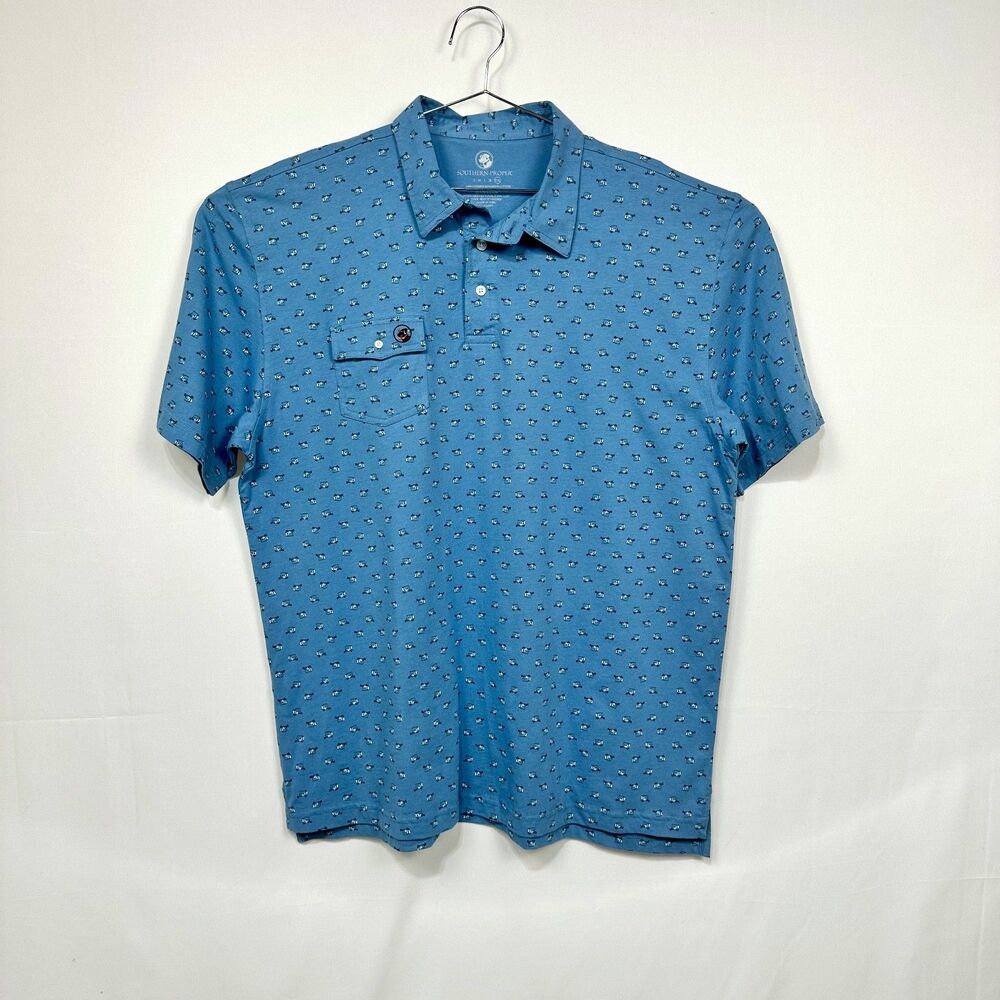 NEW Southern Proper Mens  Blue Short Sleeve Polo W/ Mini Golf carts Men's XXL